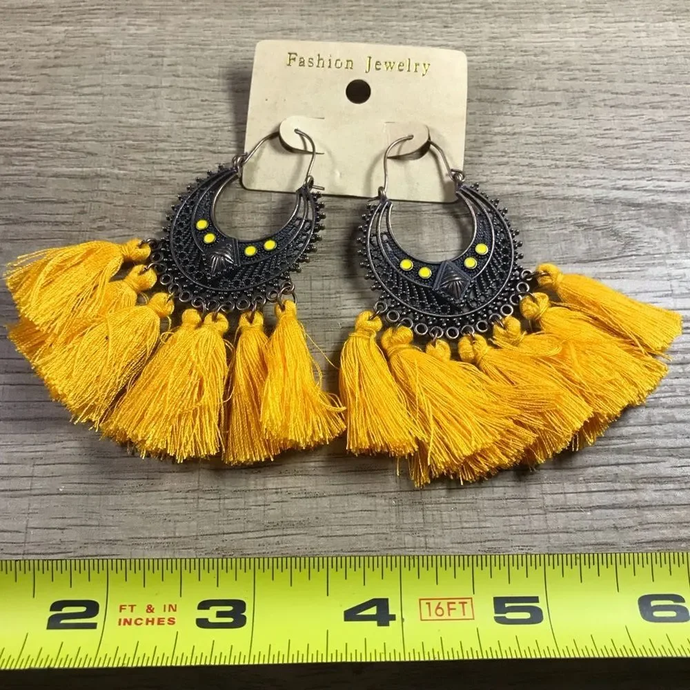 Bohemian Yellow Gypsy Tassel Earrings